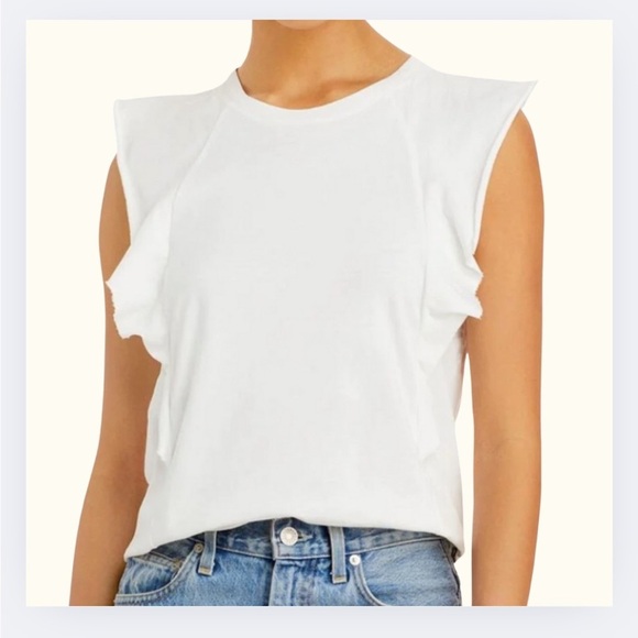Frame Denim Tops - Frame Denim White Ruffle Muscle Tee | Size Medium
